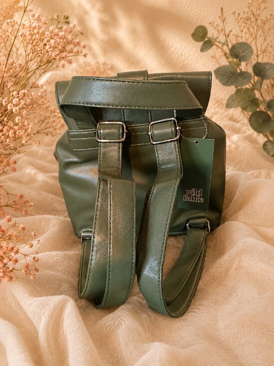 Classic Olive Green Leatherette Backpack - Unbranded main image 9